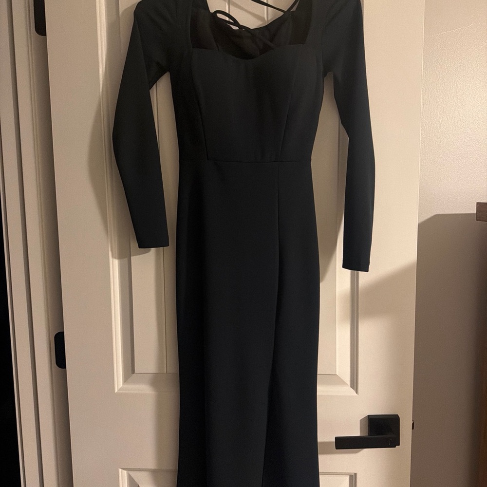 Windsor Black Long-Sleeve Square-Neck Midi Dress